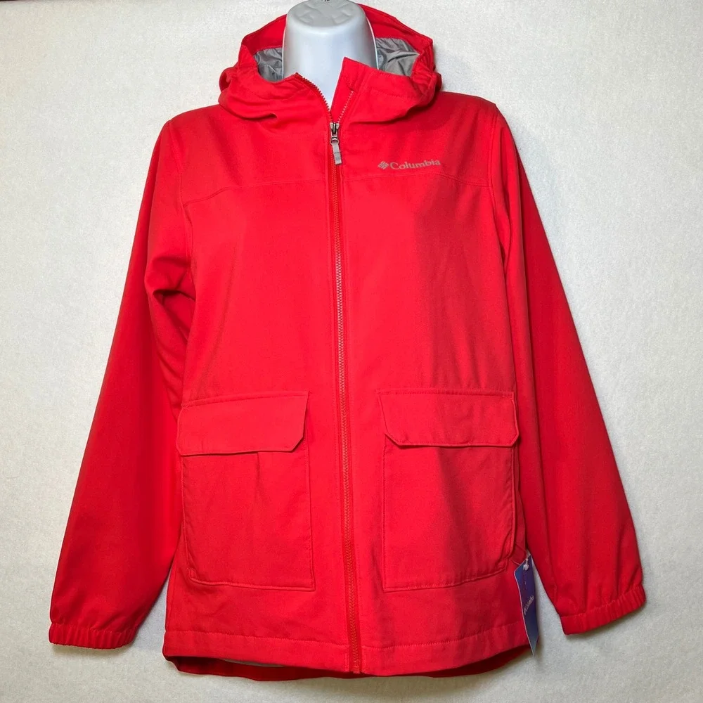 Columbia Red Softshell Hooded Full Zip Gorpcore Outdoor Jacket Youth L 14/16